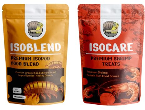 Bugzy Bugs Isoblend Premium Isopod Food Bundle Vegetable Dry Blend and Shrimp Treat Protein Rich Food Source for Feeders Insects Reptiles Invertebrates