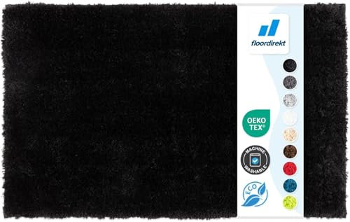 Floordirekt Badematte Sky - Badezimmerteppich - Weicher, dichter Hochflor - Rutschhemmend & Schnell trocknend - Geeignet für Fußbodenheizung - Eckig & Rund (80 x 150 cm, Schwarz)