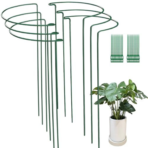 6pcs 25x60cm Jardin Plantes Support Pile Anneau Cage avec 20 Attaches de Plantes, métal Demi - Cercle Anneau végétal pour Pivoine, Hortensia, Tomate, Rose