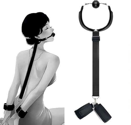 Sex Bondage Kit Ball Mouth Gag with Bondage Handcuffs Wrist Restraints Sex Cuffs Adjustable Ball Gag Collar BDSM Bondage Rope Sex Toys for Adult Couples SM Erotic Games for Women Men