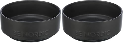 TRIXIE Ceramic Dog Bowl BE NORDIC 1200 ml Black – Modern Food Bowl for Large Dogs Ø 18 cm – Non-Slip Ceramic Bowl – 24524 (Pack of 2)