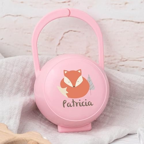 Wanapix | Porta ciuccio personalizzato per bebè | Porta ciuccio bebè | Custodie per ciucci | Porta ciuccio senza BPA | Volpe Rosa