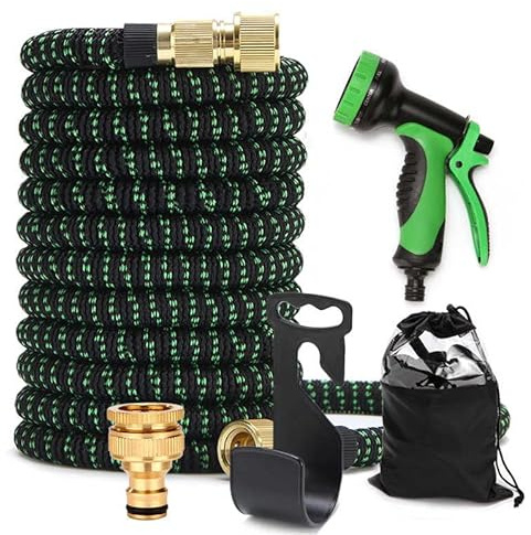 Manguera de jardín expandible, manguera de agua ligera y flexible con accesorios de latón macizo de 3/4 pulgadas para un riego y lavado eficientes, 75-300 pies de largo
