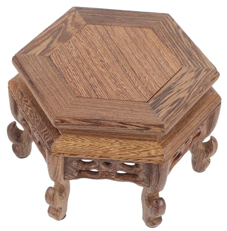 BESTonZON Base de Madera para Macetas y Artesanías Soporte de Exhibición Hexagonal para Decoración Interior y Jardín Pedestal Elegante para Bonsáis y Objetos Decorativos