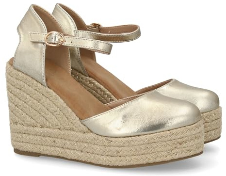 Espadrille pour Femme avec Talon compensé et Plateforme, Bout et Talon fermés, Fermeture à Boucle à la Cheville, Monochrome, légère et Confortable, en Jute tressé compensé pour l'été.