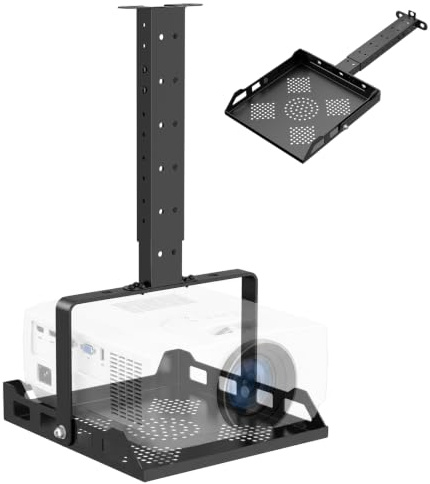 Thalyrnn Soporte Proyector Techo Universal, Altura Regulable 49-73cm con Gestión de Cables, Soporte Techo Proyector para Cine en Casa & Oficina, Aluminio y Acero Inoxidable, Negro