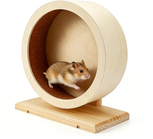 Wooden Hamster Wheel, Silent Hamster Wheels Non Slip Gerbil Wheel Spinner Rat Exercise Wheels for Syrian Hamsters Mice Small Chinchilla (15cm)