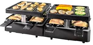 Unold 48755 Raclette Extendable, Party Grill, Raclette-Grill für bis zu 8 Personen, 1.300 Watt Elektro-Tischgrill mit zwei separaten Grillflächen (je ca. 21 x 21 cm)