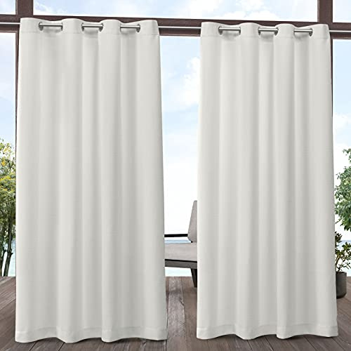 Exclusive Home Delano Heavyweight Textured Indoor/Outdoor Grommet Top Curtain Panel Pair, 54x96, Vanilla