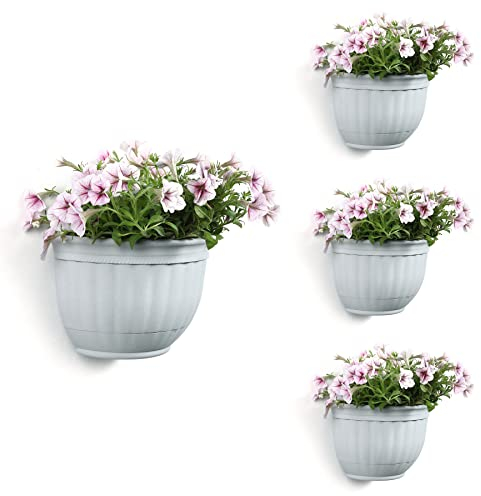 T4U 26cm Wandampel Harz Weiß Wandblumentopf 4er-Set, Hängender Wand Blumentopf für Kakteen Hängetopf für Pflanzen für Garten Balkon Innenhof Außenbereiche Wandvase Dekor Geschenk