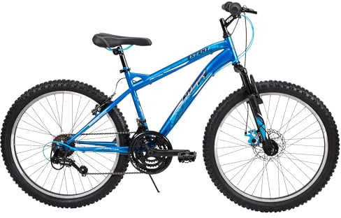 Huffy Extent Boys 24 Inch Mountain Bike, 18 Gears, Hardtail Bicyle Front Suspension, Durable Steel Frame, All-Terrain Tyres - Cobalt Blue