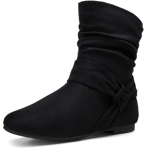 Vepose Women’s Slouch Ankle Flat Boots, Black Suede Short Low Heel Zipper 939A Booties, Size 8.5M US, (CJY939A Black 08.5)