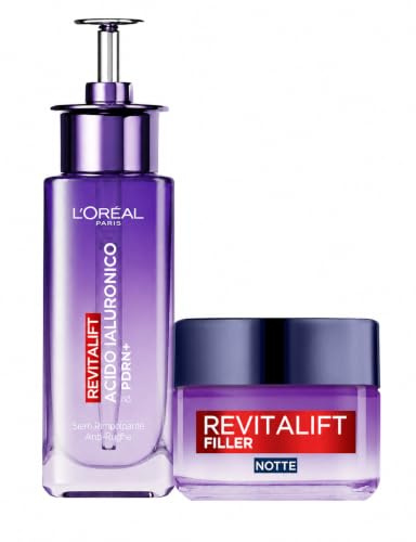 L'Oréal Paris Revitalift Lystergivande Ansiktsserum + Anti-rynk Nattkräm | 2 Behandlingar med Hyaluronsyra, Plumpande och Volymgivande Effekt