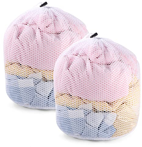 2 Stück Wäschenetz,40 x 50 cm Mesh Wäschesack für Waschmaschine Wäschebeutel für Waschmaschine Wäschesäcke mit Kordelzug für Babykleidung,Bluse,Unterwäsche,BH,Socken usw
