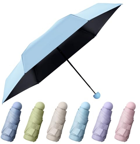 Pinkunn 6 Pieces Travel Mini Umbrella for Purse, Colored Compact Umbrellas, Bulk Small Folding UV Lightweight Portable Windproof Pocket for Sun Rain Protection, Girls Women