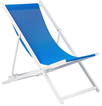 Beliani Outdoor Liegestuhl faltbar Aluminium weiß mit Stoffbespannung blau Locri II