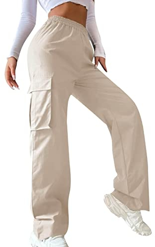 Cargohose Damen High Waist Jogginghose Teenager Mädchen Cargo Hose Cargohosen Y2k Hosen Straight Sweathose Elastische Bund Capri Hosen Schlaghose Sport Jogginghose Streatwear mit Taschen