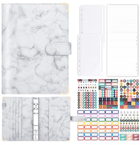 homicozy Budget Binder A5, 90 Seiten PU Leder Reisetagebuch Notizbuch, Grey Budgetplaner Haushaltsbuch mit PVC Geldbeutel Organizer, 6 Etiketten Aufkleber, Geld Organizer Sparbuch, Cash Stuffing