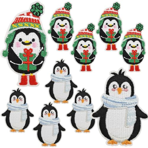 MEZHEN Pingvinlappar att stryka på jul stryklappar barn gör-det-själv lappar applikation lappar att stryka på kläder vinter t-shirt jeans väskor lappar jul dekoration 10 stycken