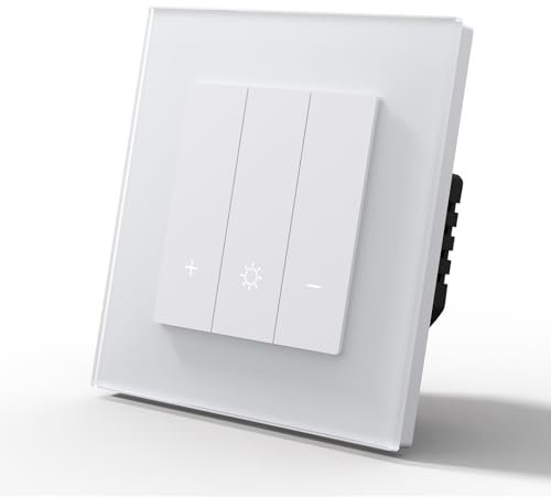 MVAVA Interruptor Regulador de Intensidad,Interruptores pared Con Clic,Compatible con Alexa/Tuya/Smart Life,Requiere Cable Neutro,Dimerizar 1 Gang 1 Vía,86mm Blanco