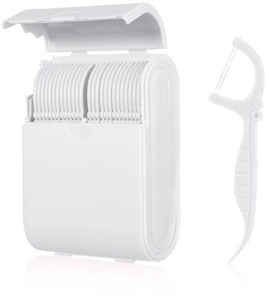 Ptwola Etui für Zahnseide-Picks mit 52 Stück Zahnseide-Spender tragbarer Zahnseide-Spender in Reisegröße nachfüllbarer Halter Aufbewahrungsbehälter Zahnpflege-Aufbewahrungswerkzeug Zahnreinigung(Weiß)