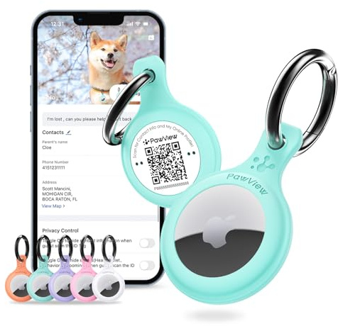 Support AirTag & Collier pour Animaux. GPS et App avec QR ID pour Localisation Instantanée, Profil en Ligne et Coordonnées. Traceur pour Chien ou Chat (Tiffany)