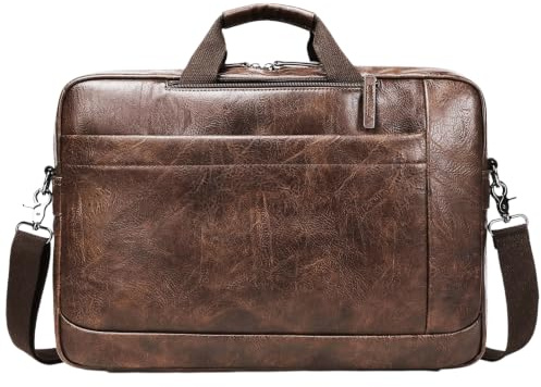 Faux Leather Messenger Bag for Men 17-17.3 Inch: Convertible 3 in 1 Backpack Laptop Bag Briefcase Computer Handbags Shoulder Crossbody Bag with Padded Laptop Sleeve for Work College Travel, PU Coffee