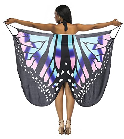 Rayson Robe de Plage Femme Wrap de Plage Beachwear pour Vancances Bohême Imprimée Papillon Aile Asymétrique Bikini Cover Up Ete Robe de Caraco Col en V Jupes,Bleu Clair