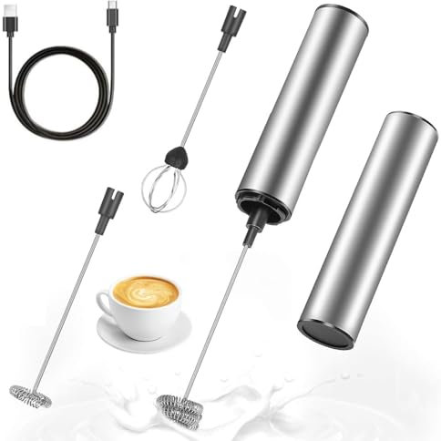 Montalatte Elettrico, Montalatte elettrico in acciaio inox, Frullino Elettrico USB Ricaricabile Schiumatore Latte, 2 Velocità Regolabile, per Cappuccino, Matcha, Caffè Schiumoso, Latte