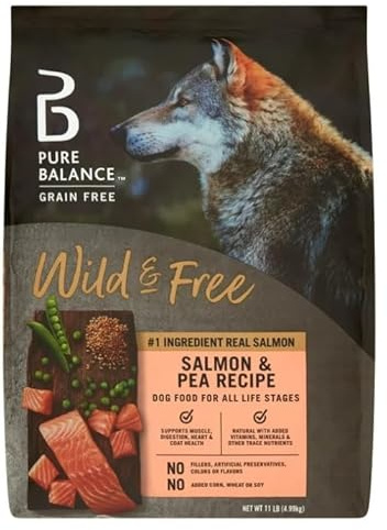 Pure~Balance Wild & Free Salmon & Pea Recipe Dry Dog Food, Grain~Free, Natural Nutrition for All Dog Life Stages, No Fillers or Artificial Preservatives, Supports Healthy Coat & More ~ (11 Lbs).