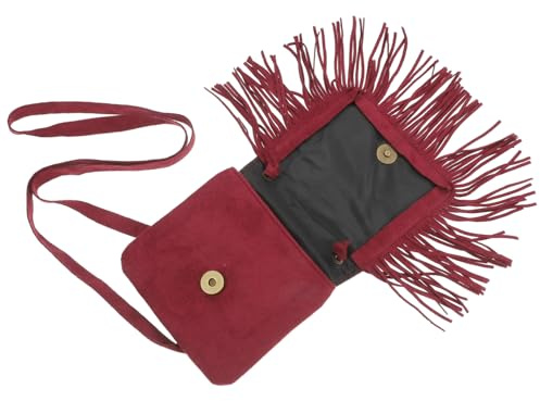 Healvian 1 Bolso De Hombro Bandolera Monedero Pequeño Moderno Negro con Flecos para con Borlas De Ante Rojo