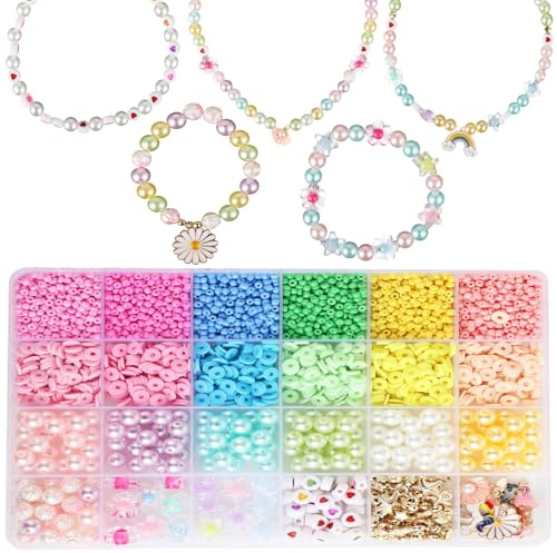 Strehknewen Set de Perles pour Enfants à Enfiler, 500+ Perles Colorées et Pendentifs – Licorne, Sirène & Cœur pour Bracelets, Colliers et Bandeaux – Kit Créatif DIY pour Filles dès 4 Ans