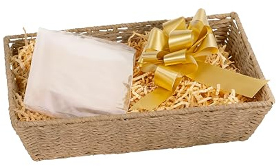 Wickerfield Gift Hamper Basket Kit with Shredded Paper, Make Your Own Gift Hamper, Paper Rope Storage Organiser, Woven Wicker Basket (Beige Basket, Beige Filling)