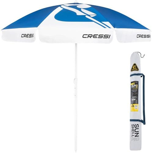 Cressi Sunshell Pro Umbrella - Sombrilla Ligero y Portátil para Exteriores, Ajustable e Inclinable, Protege del Sol y Inclemencias del Tiempo, Azul/Blanco/Negro, Ø 220cm, Unisex