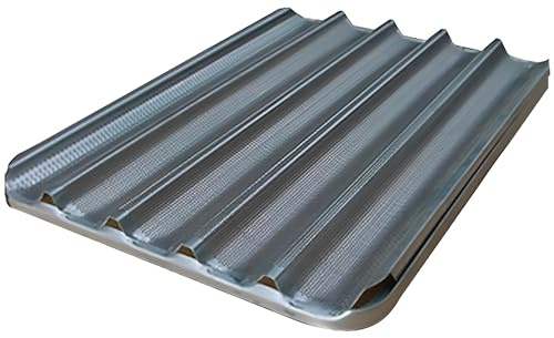 Pack de 5 Bandejas Profesionales WORLDMAI Acanaladas de Aluminio perforado 60x40 cm para Horno de Pan. Bandejas acanaladas perforadas para Panadería, Pastelería y Hostelería.