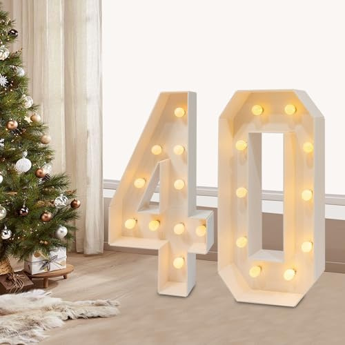 Numeri illuminati 40, numeri a LED, numeri luminosi a LED per matrimoni, decorazioni per compleanni, luce calda, altezza 100 cm
