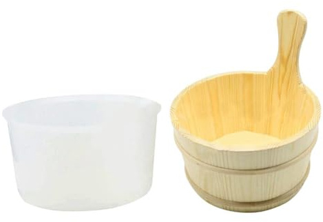 Lecreatekit Cubo de sauna de madera con cuchara de madera para uso en sala de vapor y sauna, cubo de riego de madera natural de 24 x 27 cm, para diseño tradicional para el hogar y spas comerciales