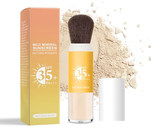 Mineral Sunscreen Setting Powder, polvere fissante per protezione solare SPF 35, polvere minerale per la protezione solare con finitura opaca naturale, controllo dell'olio e impermeabile, polvere per