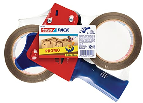 TESA 57455-00001-01 Set aus 2 Klebebandrollen inklusiv Handabroller, 50 mm x 66 m