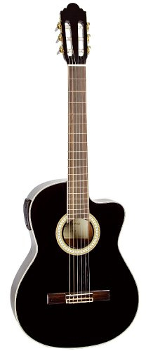 Almeria CC 36 EQ Classic BK 4/4, Konzertgitarre Schwarz, Mit Tonabnehmer, Cutaway, Fichtendecke, Sapele Boden und Zargen, Mattes Finish, 19 Bünde, Ideal für Anfänger