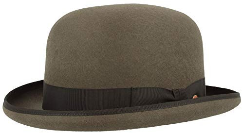 Mayser Viril Melonhatt herrhatt bowler ullfilthatt med ripsband, Grå-svart (2030-8001), 56