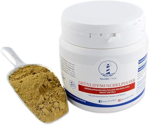 Grünlippmuschelpulver 300 g Für Hunde und Katzen – 100% aus Neuseeland – Nicht entfettete, natürliche Premiumqualität, Glykosaminoglykane (Gag) min 2%