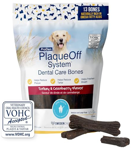 ProDen PlaqueOff 13 Dental Bones for Medium & Large Dogs Tartar, Plaque & Bad Breath Remover, Improves Overall Oral Health Flavour(Turkey & Cranberry)