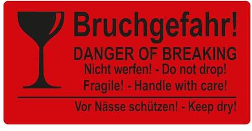 Warnetiketten 100 x 50 mm - Paket Aufkleber Bruchgefahr! Danger of Breaking - Nicht werfen! Do not drop - 1.000 Versandaufkleber auf 1 Rolle(n), Papier selbstklebend