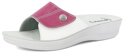 Ciabatte Donna a Fascia Colorata con Chiusura Regolabile in Strappo, Plantare Anatomico, Fucsia, 39