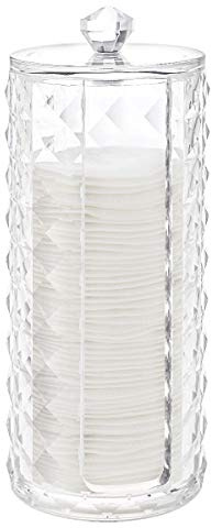 Luxspire Acrylic Makeup Cotton Round Holder, Clear Diamond Pattern Cotton Pads Organizer Container Display Stand Cosmetic Makeup Storage Box with Lid - Clear
