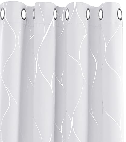 Deconovo Vorhang Blickdichte Vorhänge Dicke Thermovorhang Kälteschutz Hitzeschutz, Gardinenn mit Ösen, für Schlafzimmer, 229x132 cm(HöhexBreite), Silber Grau, 2er Set