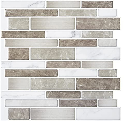 Art3d Fliesenaufkleber Keramikfliesen 10 Stück 3D Backspalsh Fliesenkleber Selbstklebend klebefliesen Küche Bad Marmor Braun 30×30cm