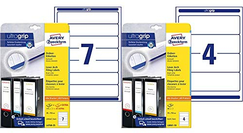 Avery Zweckform L4760-25 Ordnerrücken Etiketten, 30 Blatt, weiß & L6061-10 Ordnerrücken Etiketten (A4, 40 Rückenschilder, breit/kurz, selbstklebend, blickdicht, 59 x 192 mm) 10 Blatt, weiß