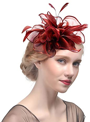 Fascinator Bibi de Mariage Femme Fille Rétro Chapeau Mariage avec Fleur et Plumes élégant Dames Day Bandeau et Clip Epingle à Cheveux Glamour pour Cocktail Banquet Tea Soirée Cérémonie Party